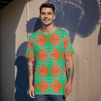 Men's Orange and Green Diamond Bandana Cotton TShirt