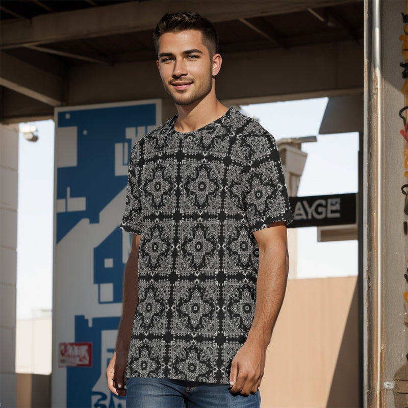 YAP - Men's Bandana Pattern Black and White TShirt