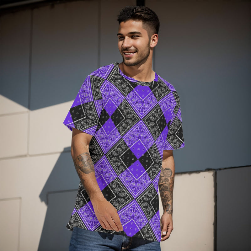 Men's Purple Black Diamond Bandana Cotton Tee