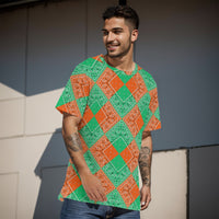 Men's Orange and Green Diamond Bandana Cotton TShirt