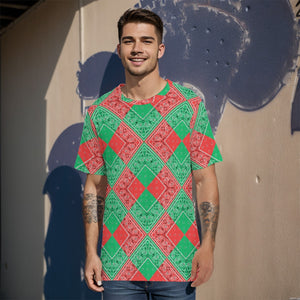 Men's Red Green Diamond Bandana Cotton Tee