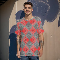 Men's Red Gray Diamond Bandana Cotton Tee