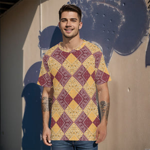 Men's Maroon Peach Diamond Bandana Cotton Tee