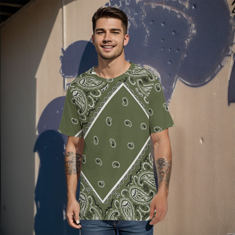 YAP - Men's Tilted Army Green OG Bandana  TShirt