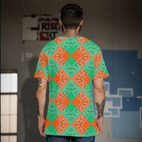 Men's Orange and Green Diamond Bandana Cotton TShirt