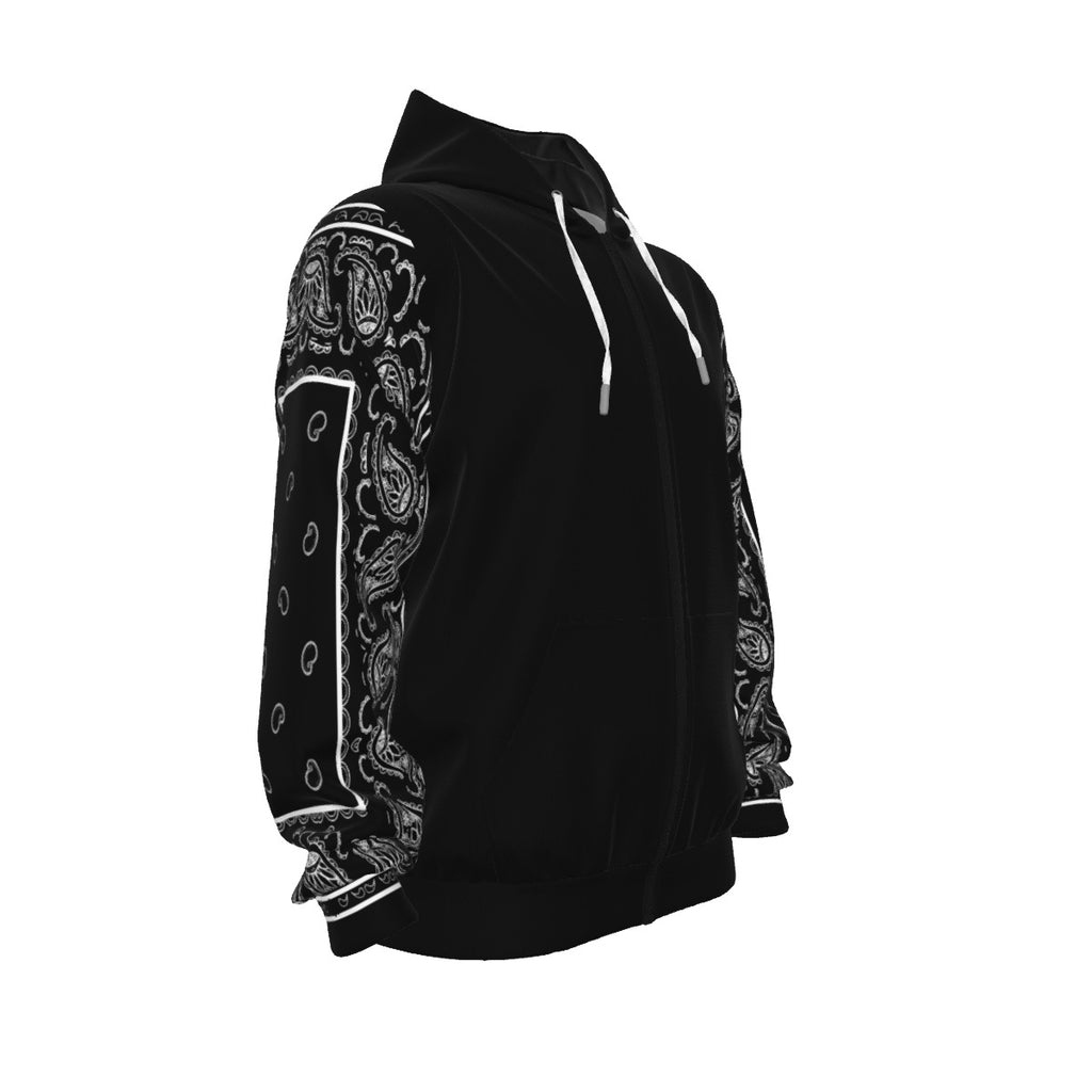 Unisex Classic Black Bandana Sleeved Zip-Up Hoodie