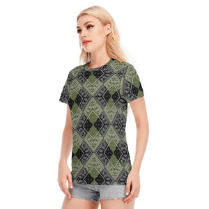 Women's Army Green Black Diamond Cotton Tee