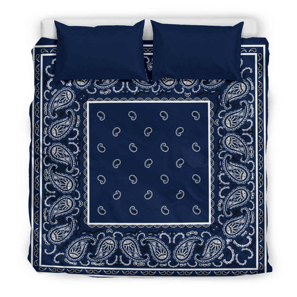 King Size Navy Blue Bandana Duvet Cover Set