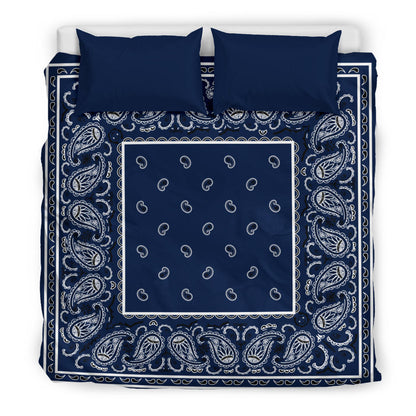 King Size Navy Blue Bandana Duvet Cover Set