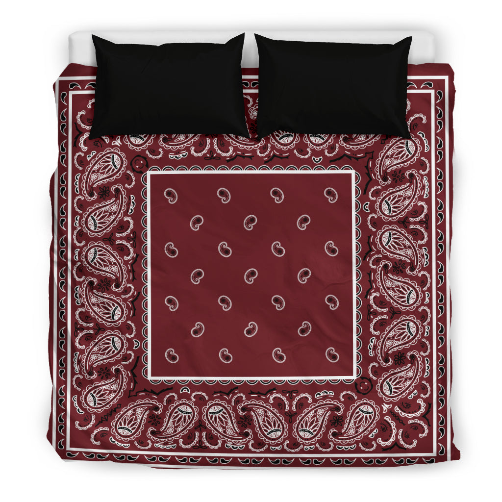 King Burgundy Bandana Duvet Cover Set
