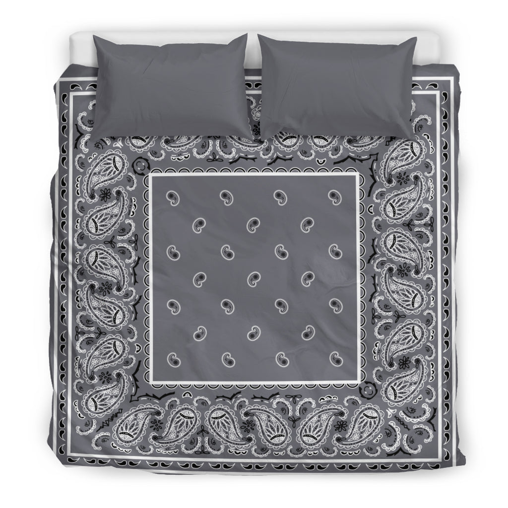King Gray Bandana Duvet Cover Set
