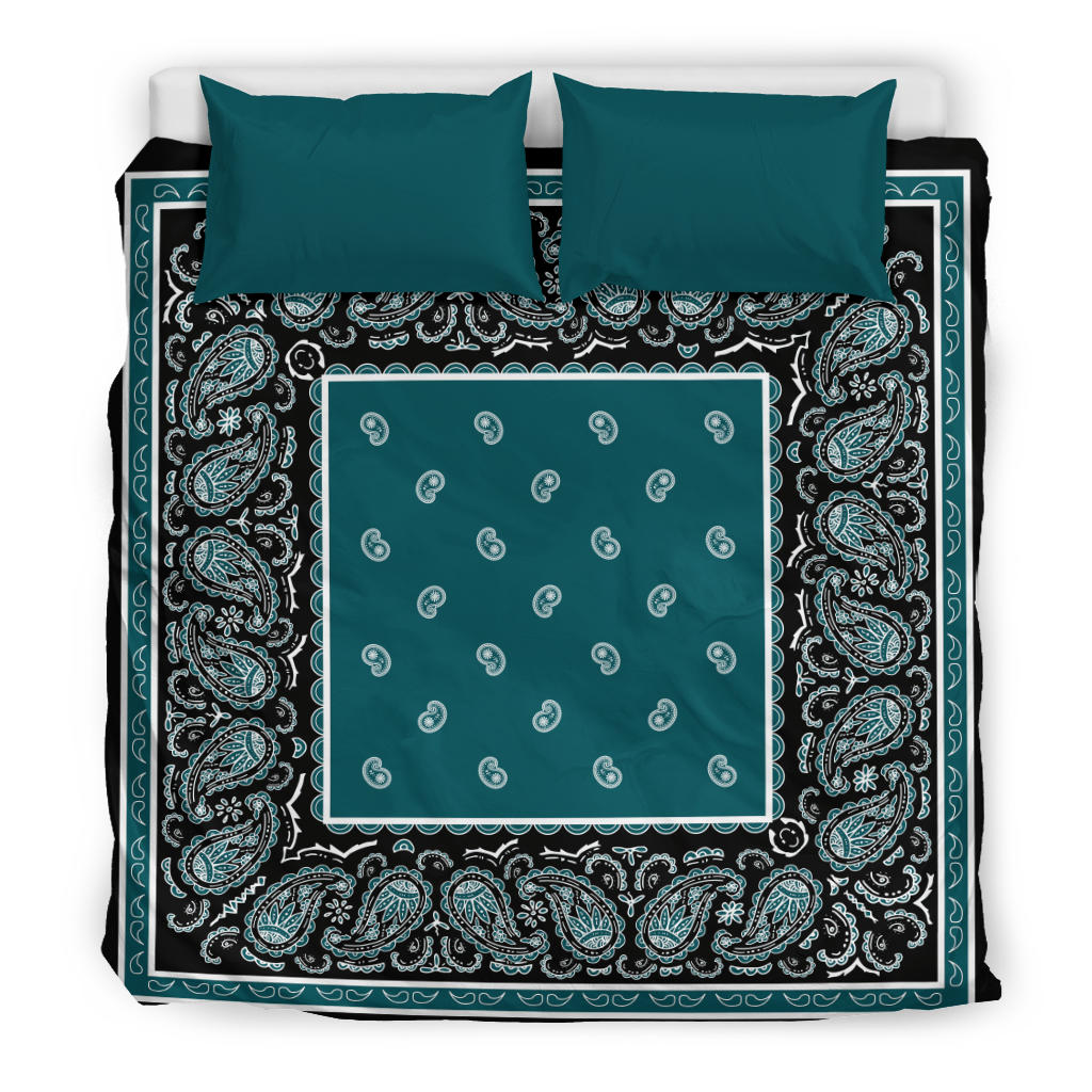 King Peacock and Black Bandana Duvet Cover Set