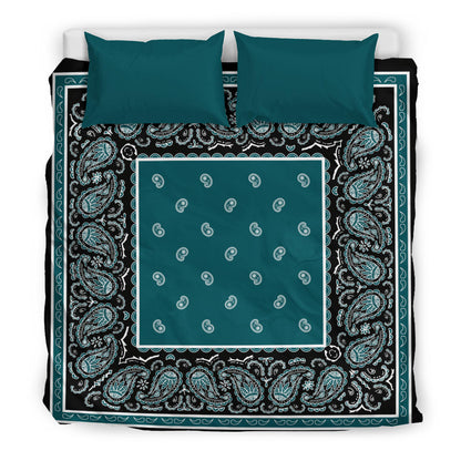 King Peacock and Black Bandana Duvet Cover Set