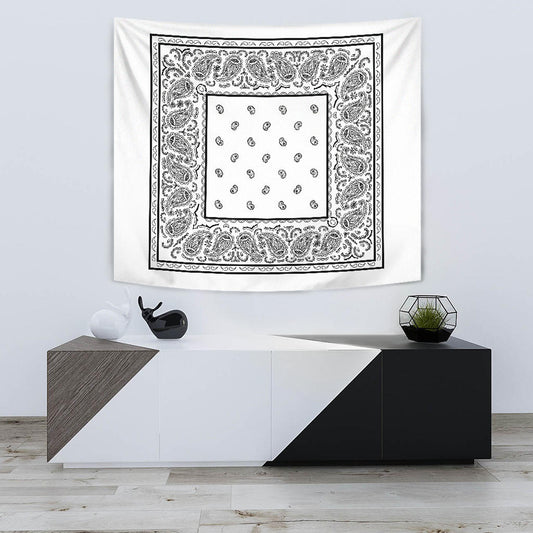 white bandana wall tapestry with black