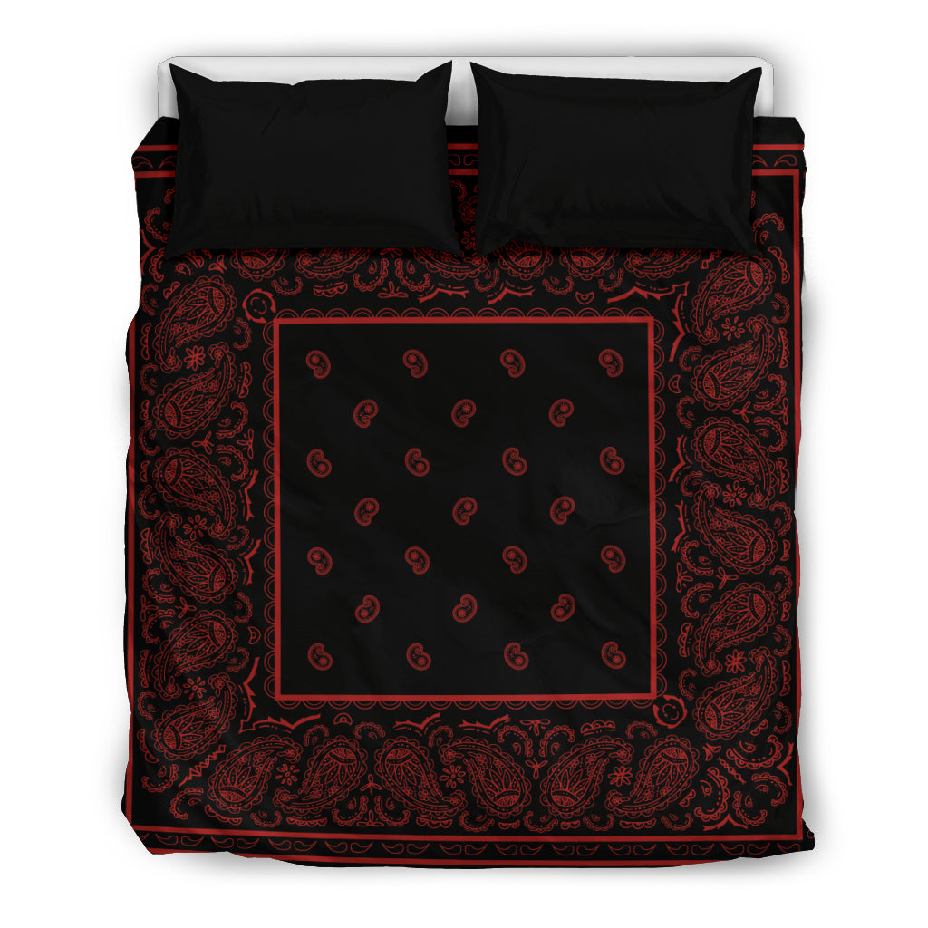 Queen Black and Red Bandana Duvet Cover Set