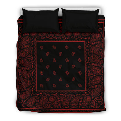 Queen Black and Red Bandana Duvet Cover Set