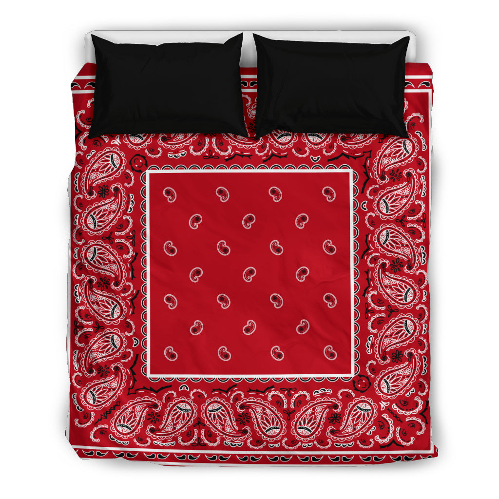 Queen Red Bandana Duvet Cover Set