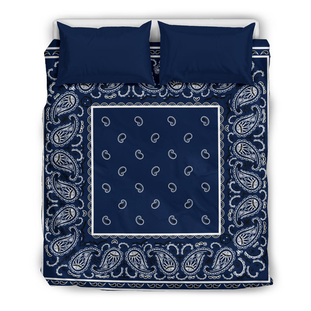 King Navy Blue Bandana Duvet Cover Set