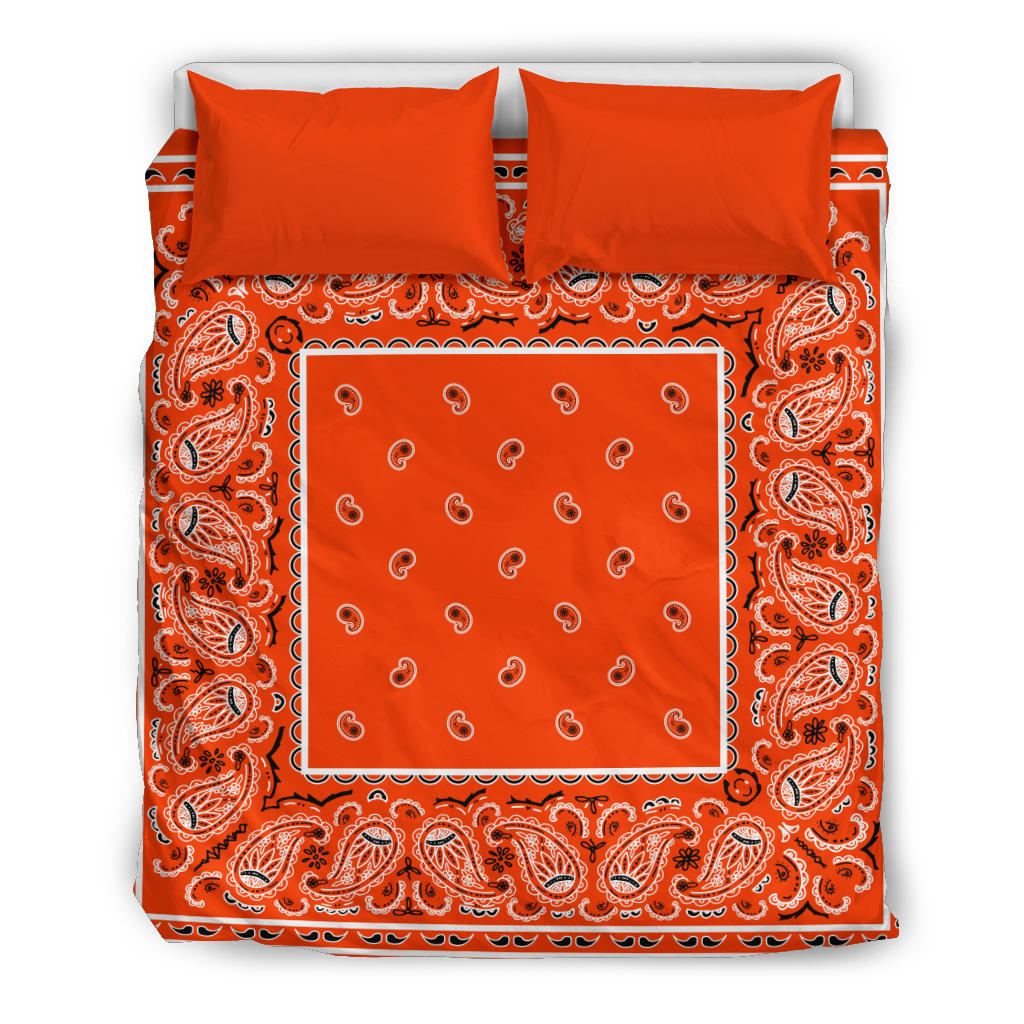 Queen Orange Bandana Duvet Cover Set
