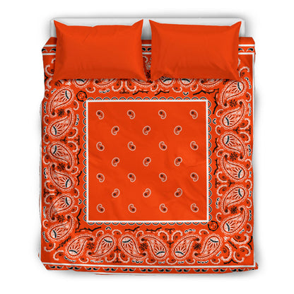 Queen Orange Bandana Duvet Cover Set
