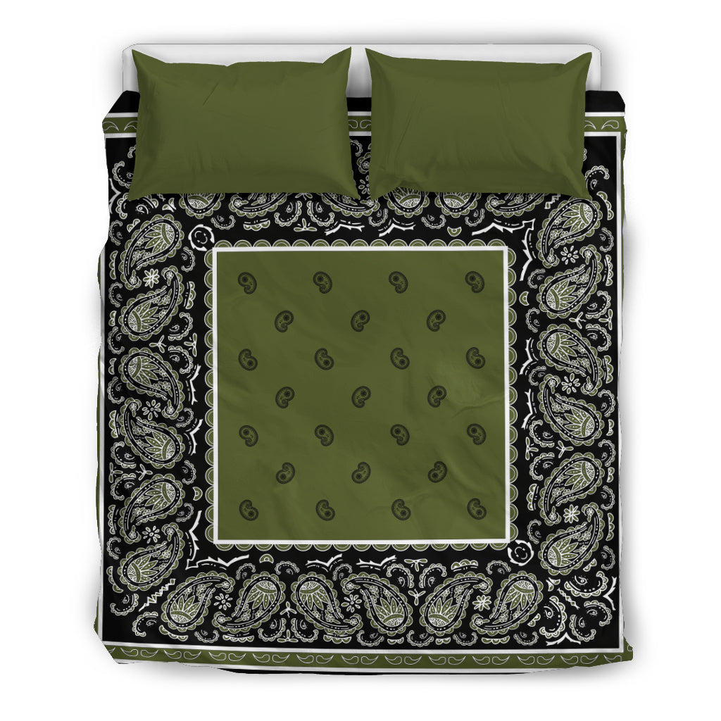 Queen Green and Black Bandana Duvet Cover Set