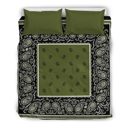 Queen Green and Black Bandana Duvet Cover Set