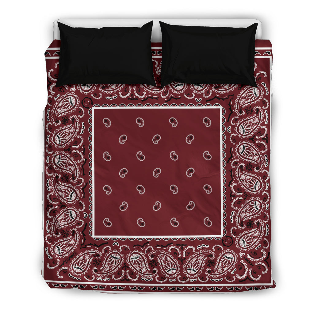 Queen Burgundy Bandana Duvet Cover Set