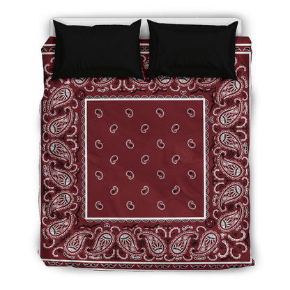 Queen Burgundy Bandana Duvet Cover Set