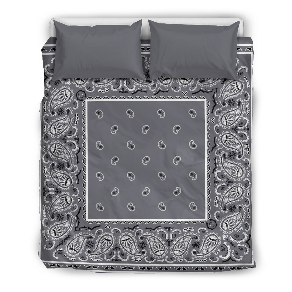 Queen Gray Bandana Duvet Cover Set