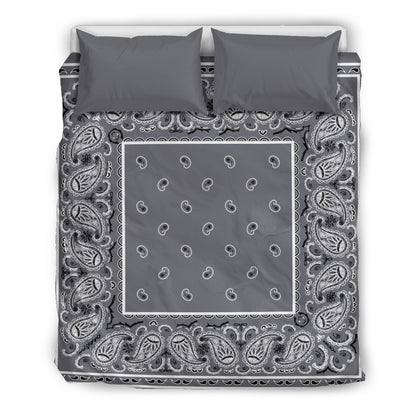 Queen Gray Bandana Duvet Cover Set