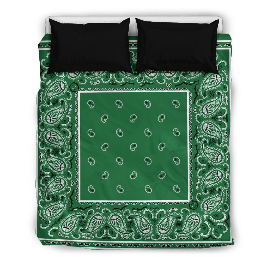 Queen Green Bandana Duvet Cover Set