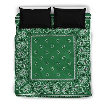 Queen Green Bandana Duvet Cover Set