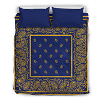 Queen Blue and Gold Bandana Duvet Cover Set