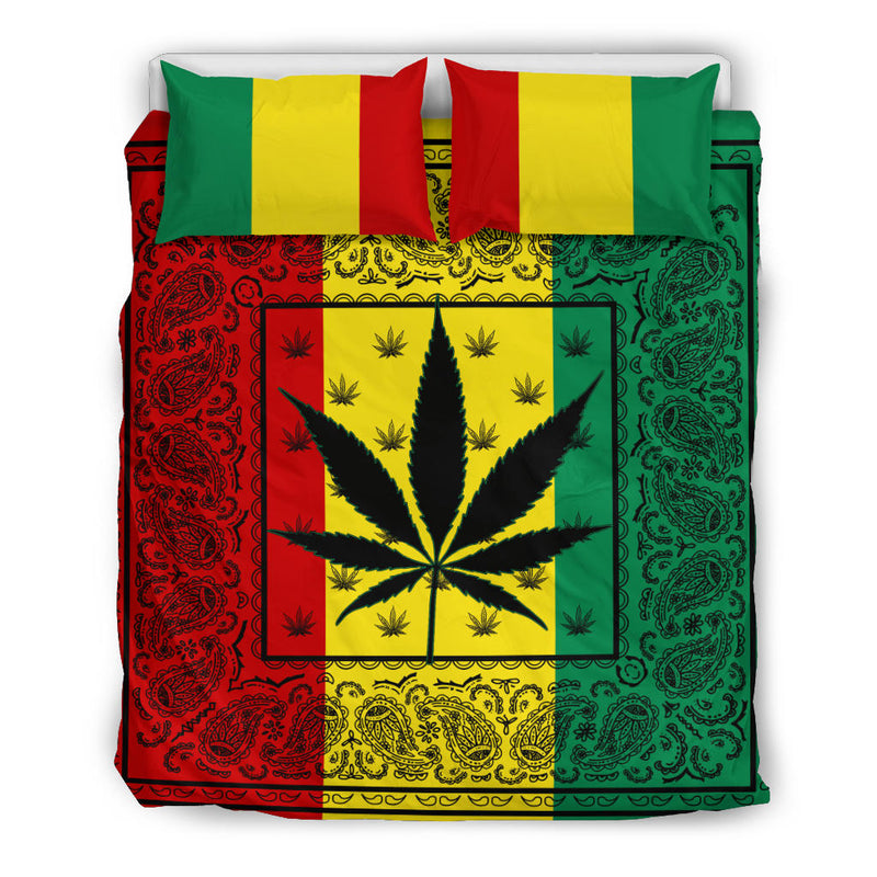 Single Cannabis Marijuana Leaf Weed Green Black Duvet Cover Quilt