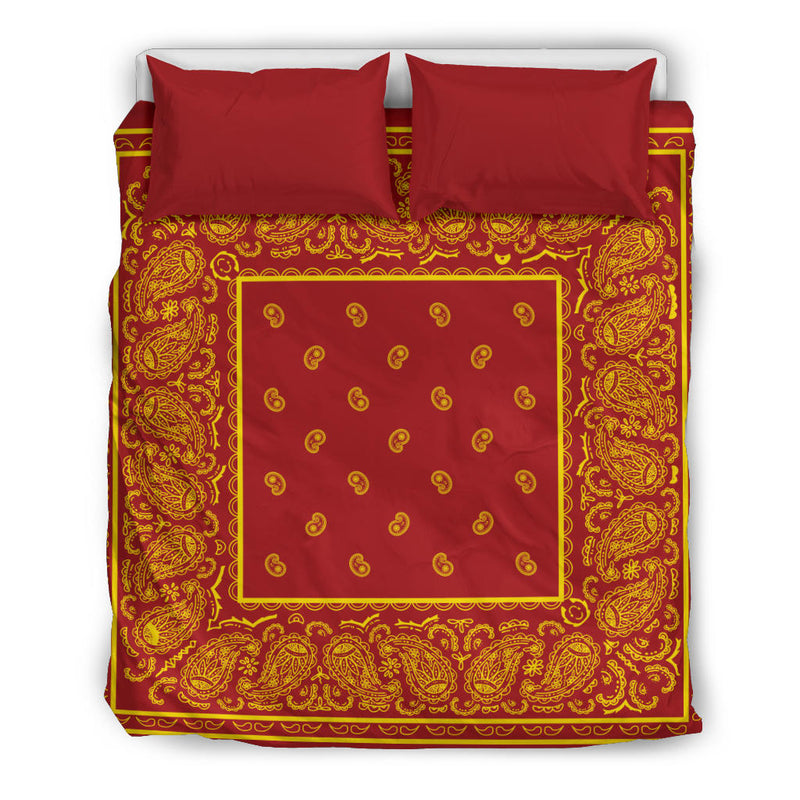 Queen size Red and Gold Bandana Duvet Cover Set