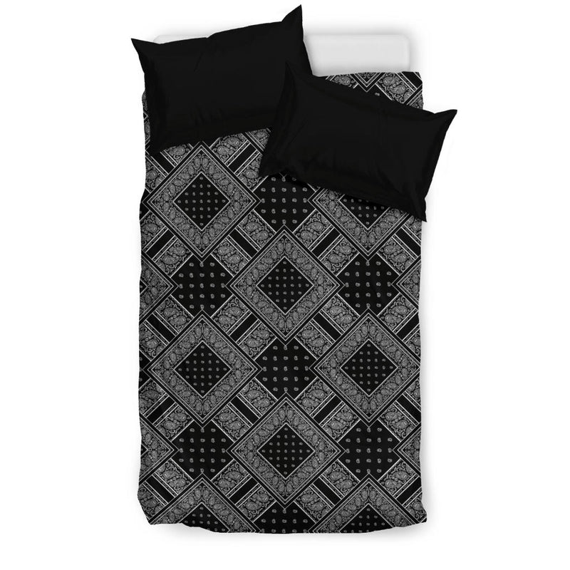 black duvet cover with bandanas
