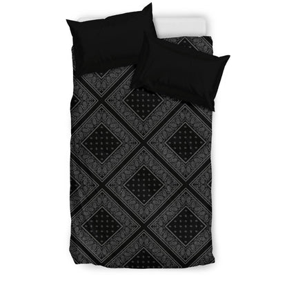 Black and Gray Bandanas Duvet Cover Set