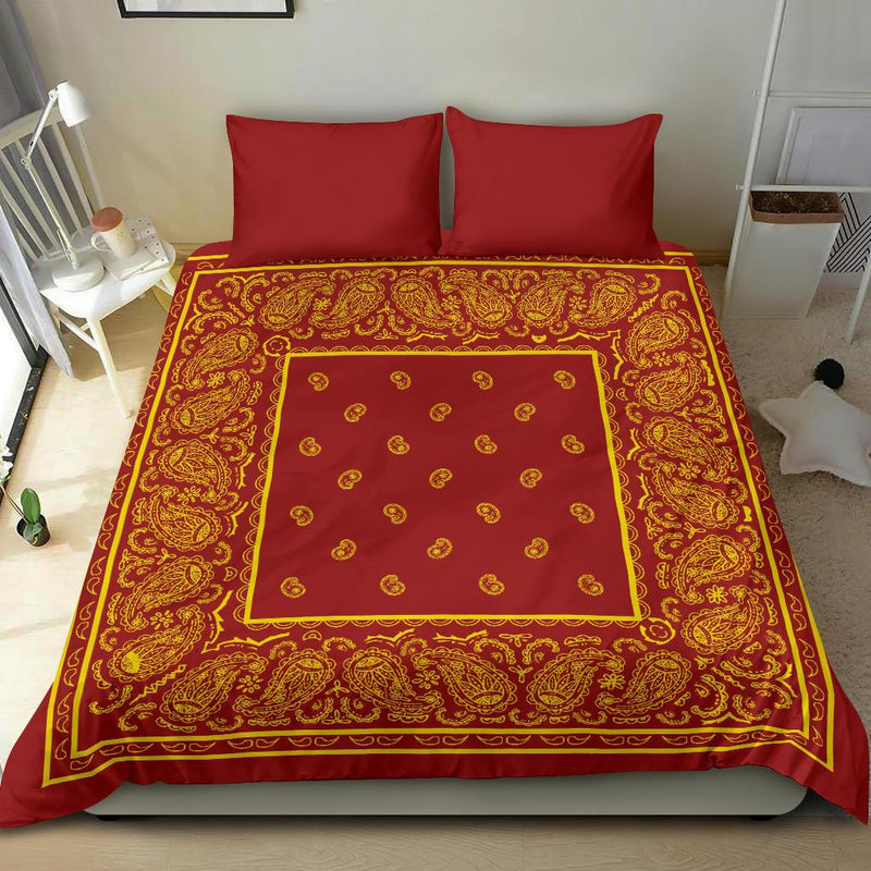 Red and Gold Bandana Duvet Cover Set