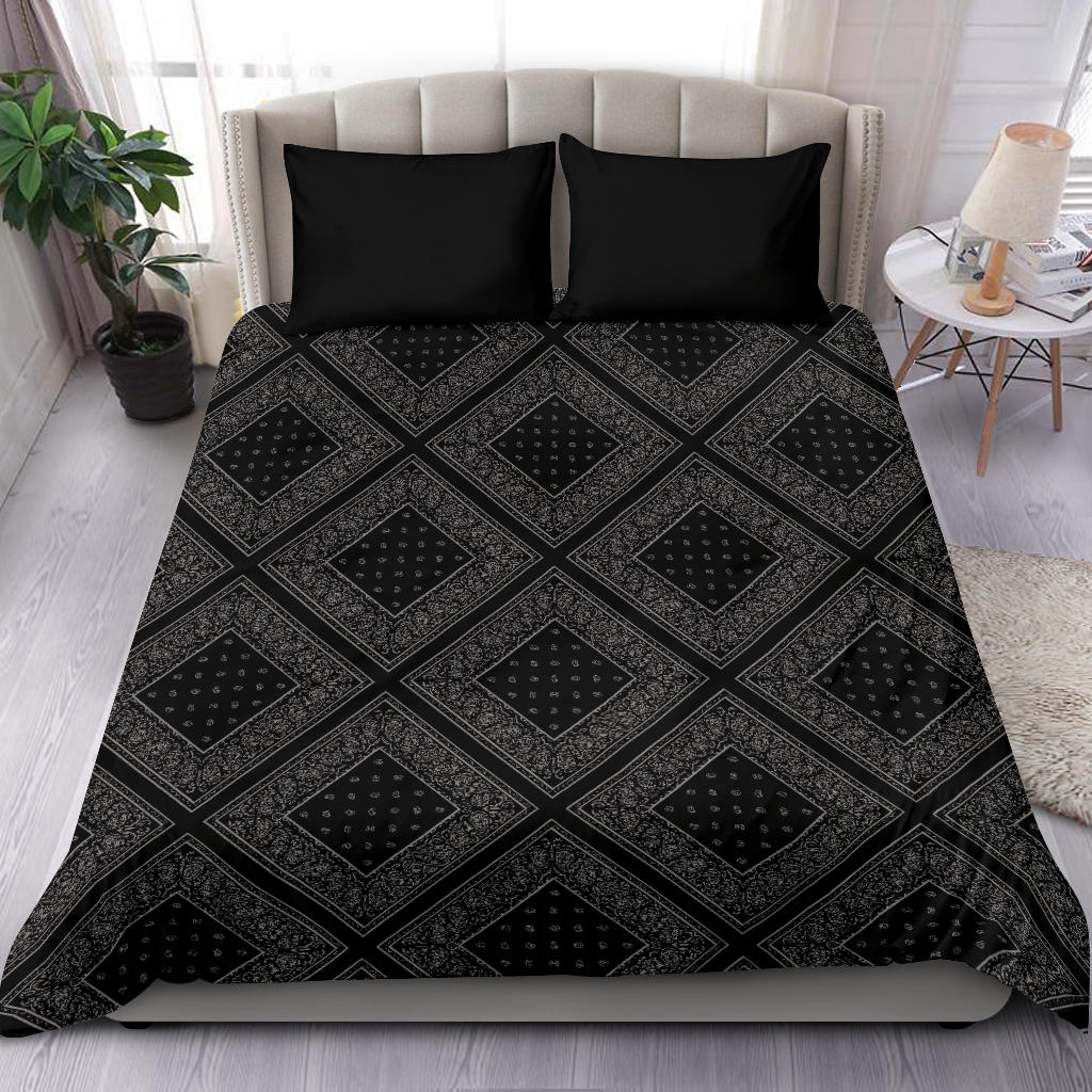 Black and Gray Bandanas Duvet Cover Set