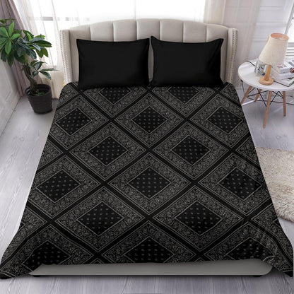 Black and Gray Bandanas Duvet Cover Set