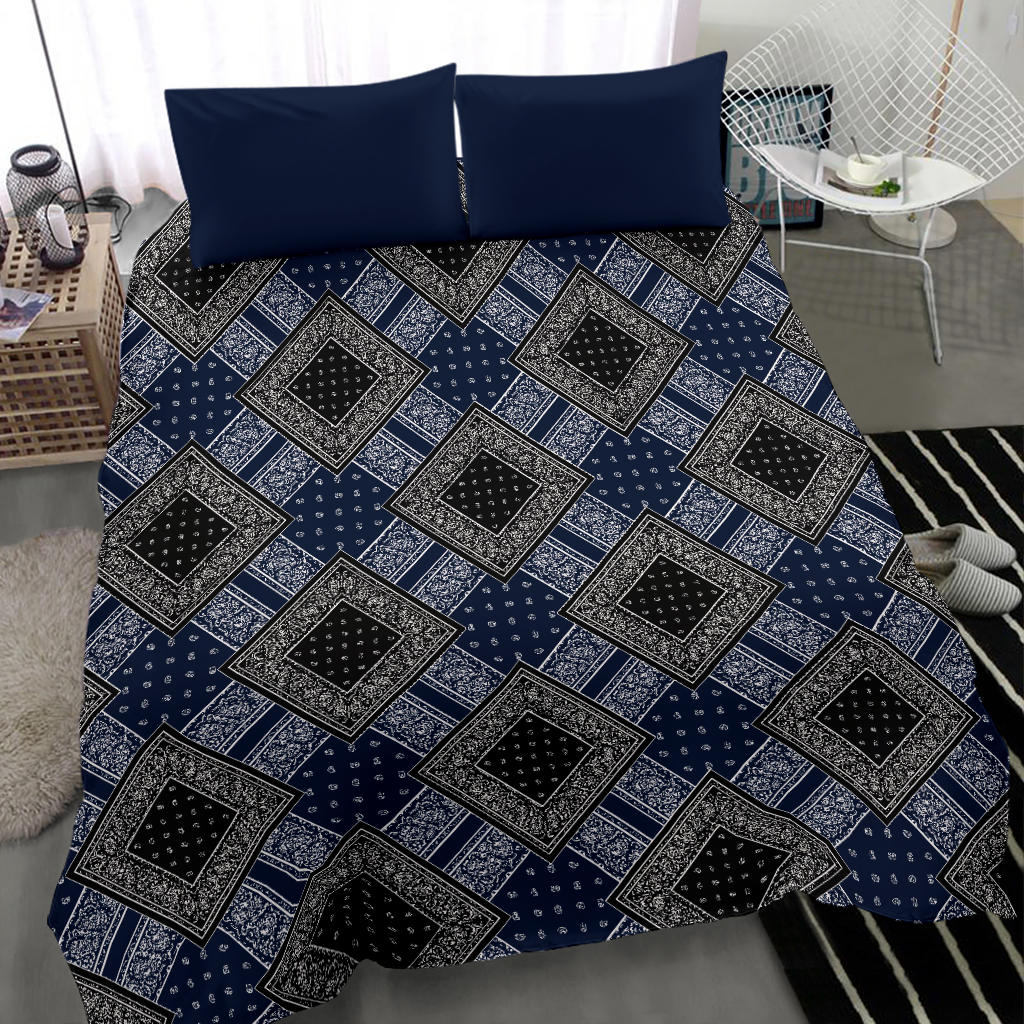 bleu and black bandanas bedding set