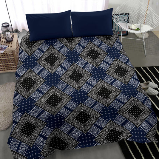 bleu and black bandanas bedding set