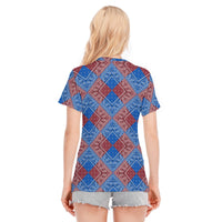 Women's Blue Maroon Diamond Bandana Cotton TShirt