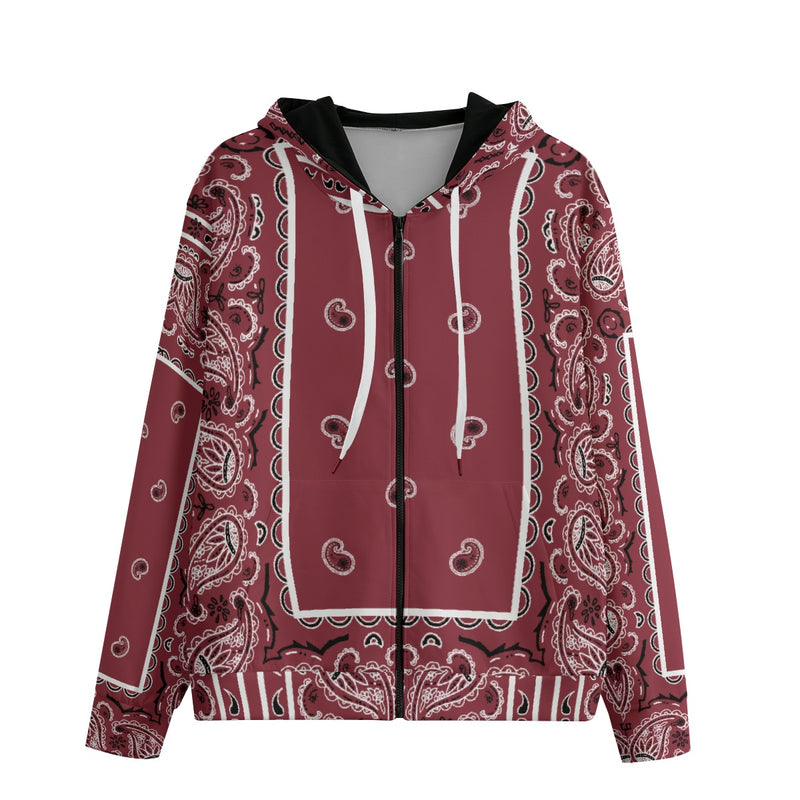 Unisex Cotton Maroon OG Bandana Zip-Up Hoodie