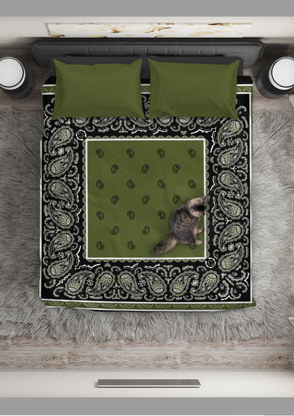 Green and Black Bandana Duvet Cover Set