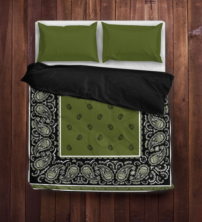 Green and Black Bandana Duvet Cover Sets
