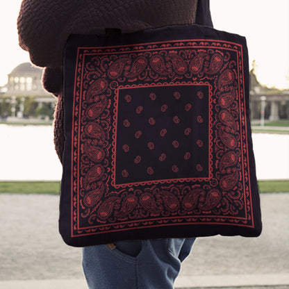red and black bandana tote bags