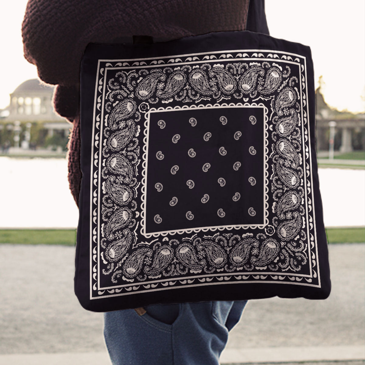 black bandana tote bags