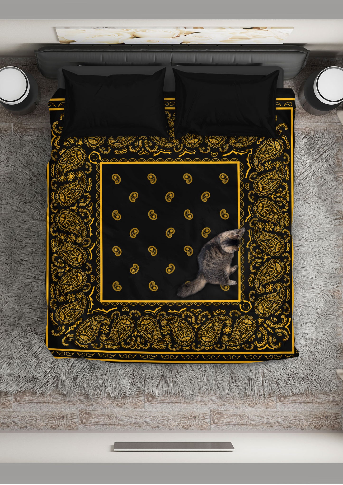 Black Gold Bandana Duvet Covet Set