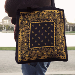 black and gold bandana tote bag